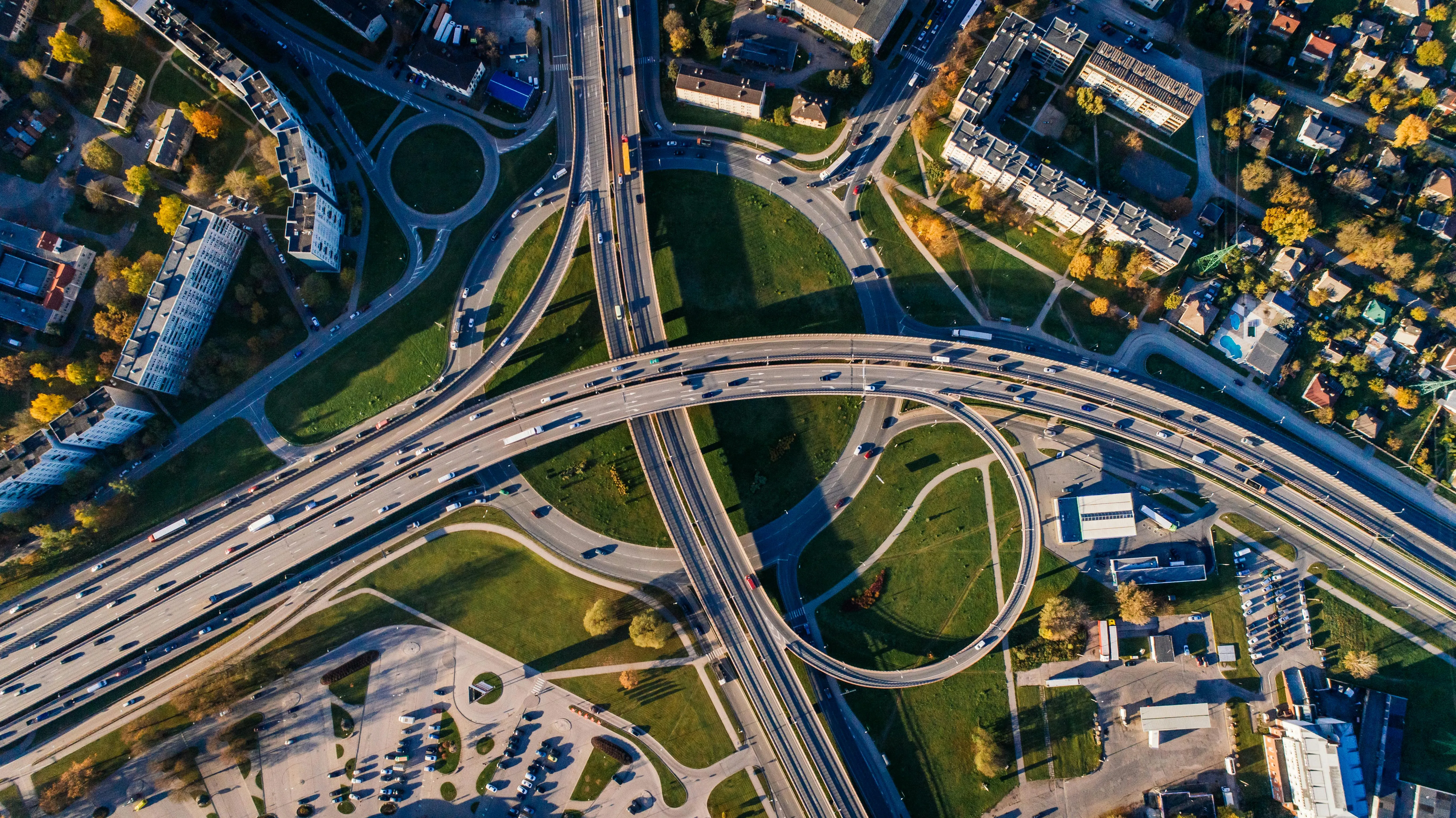 aerial view of a large highway interchange